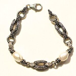 Effy D’Oro 925 Sterling & 14K Diamond & Pearl Bracelet